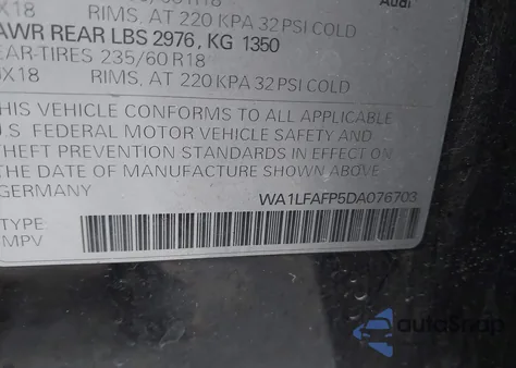 2013 Audi Q5 2.0T Premium из США, поврежденный, VIN WA1LFAFP5DA076703